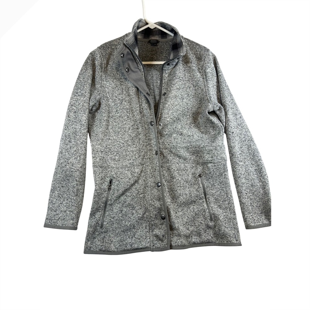 Eddie Bauer Women's Gray Fleece Snap‎ Front Jacket Plaid lining Size M